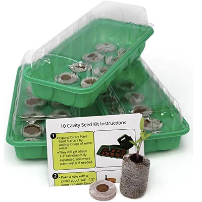 Window Garden Mini Greenhouse Seed Starter Kit – Reusable Seedling Trays - Indoor Germination Tray with Humidity Dome and Soil Pods - Windowsill Seeds Germinator - 30 Cells Starting Trays, 3 Pack