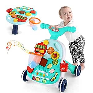 Eners Sit to Stand Baby Learning Walker with Wheels, Baby Activity Walker, 2 in 1 Baby Push Walkers and Activity Center, Musical Walking Toys, Walker for Baby Boy Girl (Green)