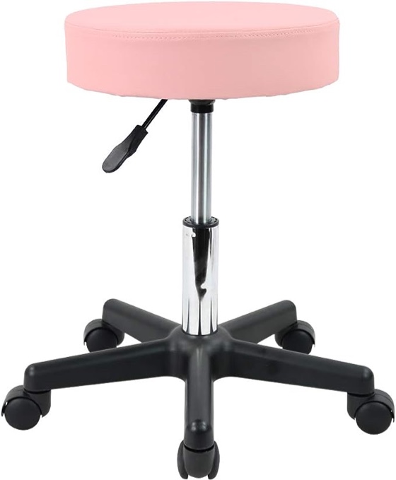 KKTONER Round Rolling Stool PU Leather Height Adjustable Swivel Drafting Work SPA Salon Stools Chair with Wheels (Pink)