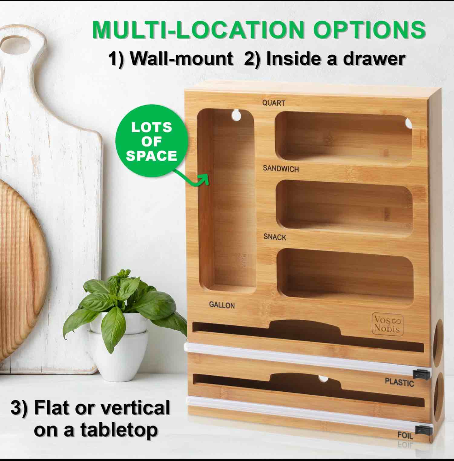 Ziplock Bag Organizer for Drawer or Pantry - Foil Plastic Wrap & Plastic Bag Storage Holder, Bamboo Ziplock Bag Organizer & Sandwich Bag Organizer – Storage Cabinet Organizer for kitchen organization