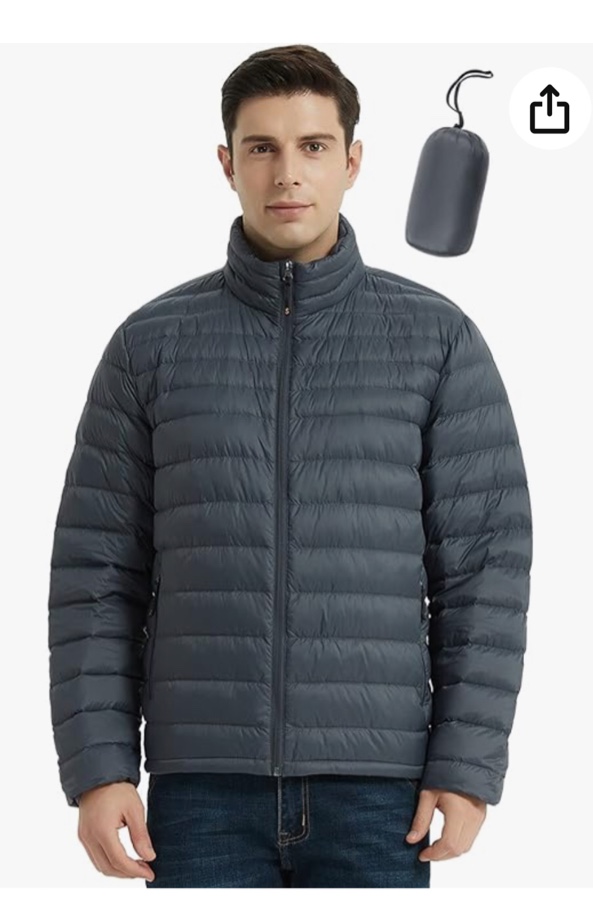 Size small Men's Lightweight Down Puffer Jacket Packable Winter Warm Coat