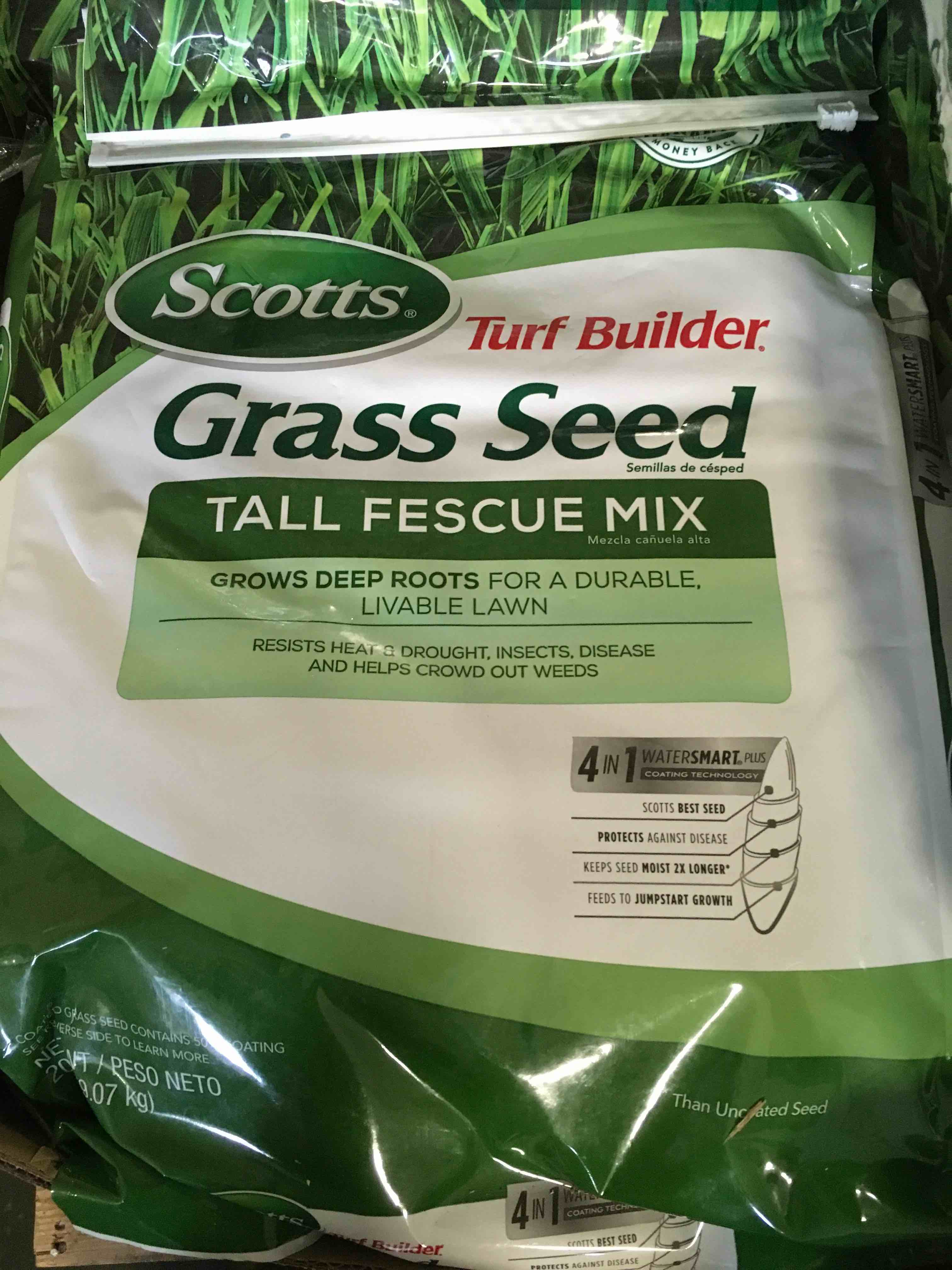 Scotts Turf Builder Grass Seed Tall Fescue Mix, 20 lb. - Full Sun and Partial Shade - Resists Heat and Drought, Insects, Disease and Helps Crowd Out Weeds - Seeds up to 5,000 sq. ft.