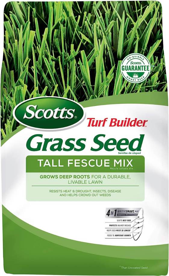 Scotts Turf Builder Grass Seed Tall Fescue Mix, 20 lb. - Full Sun and Partial Shade - Resists Heat and Drought, Insects, Disease and Helps Crowd Out Weeds - Seeds up to 5,000 sq. ft.