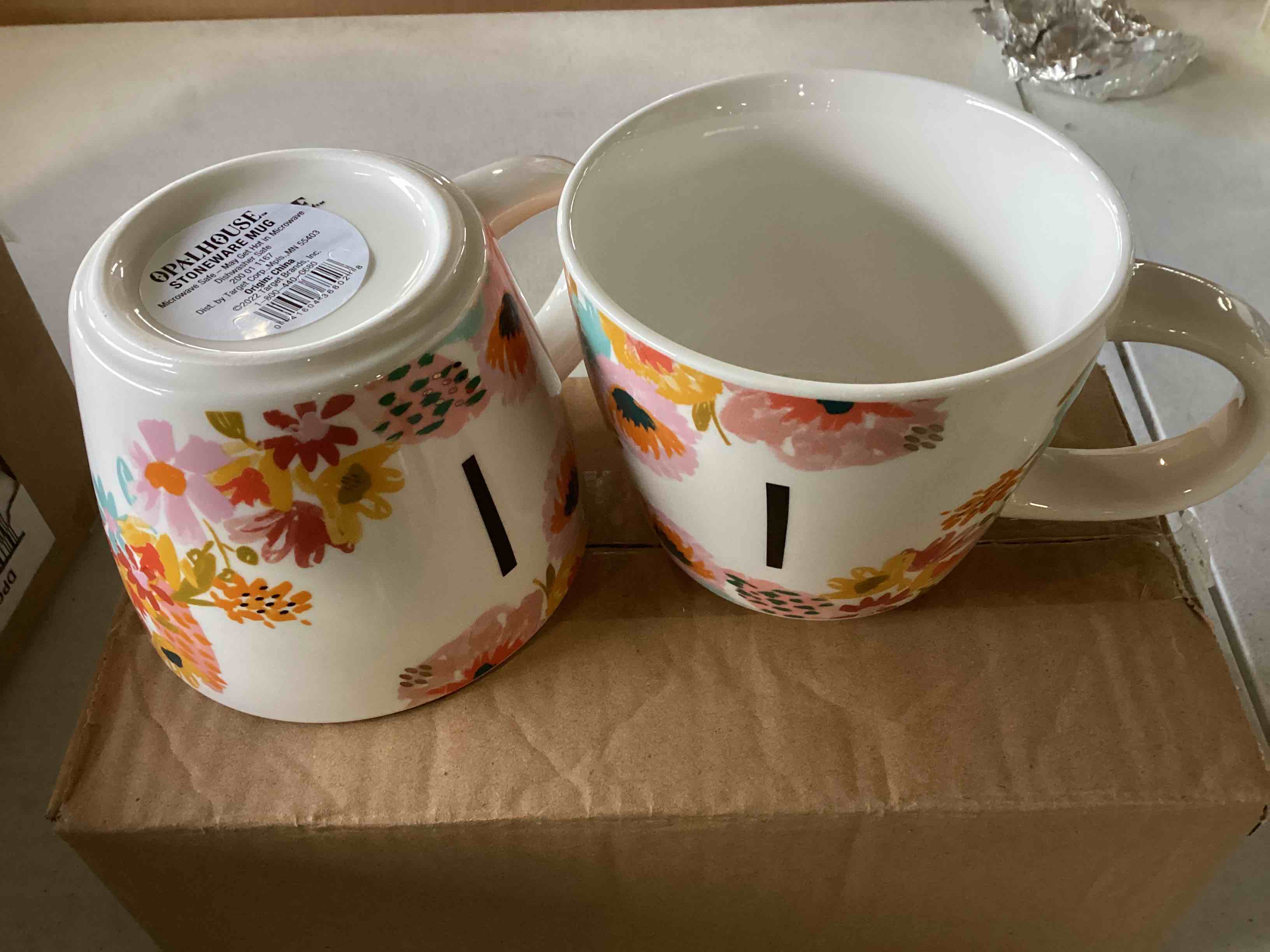16oz Stoneware Monogram Floral Mug I - Opalhouse™ (Set of 2) 