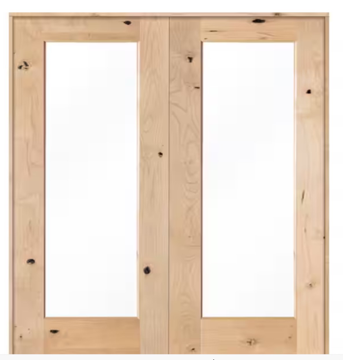 72 in. x 80 in. Rustic Knotty Alder 1-Lite Clear Glass Both Active Solid Core Wood Double Prehung Interior Door
