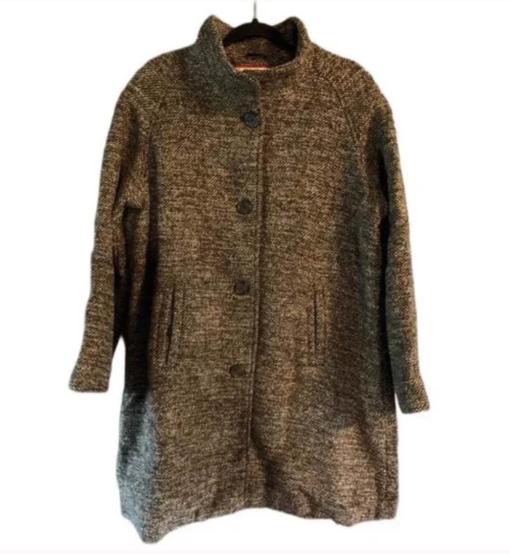 Women’s Wool Blend Brown Knit Trench Coatigan Jacket Size L