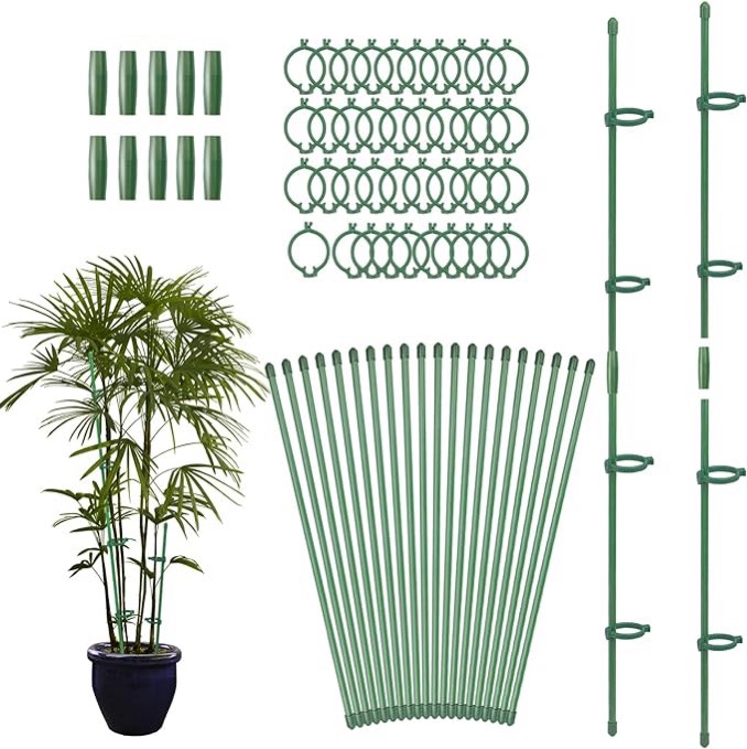 20 Pcs Plant Support Stakes Height Adjustable Garden Single Stem Plant Stake with 40 Pcs Plant Clips and 10 Pcs Connect Pipe for Orchid Rose Peony Peppers Amaryllis Tomato(12 Inch)
