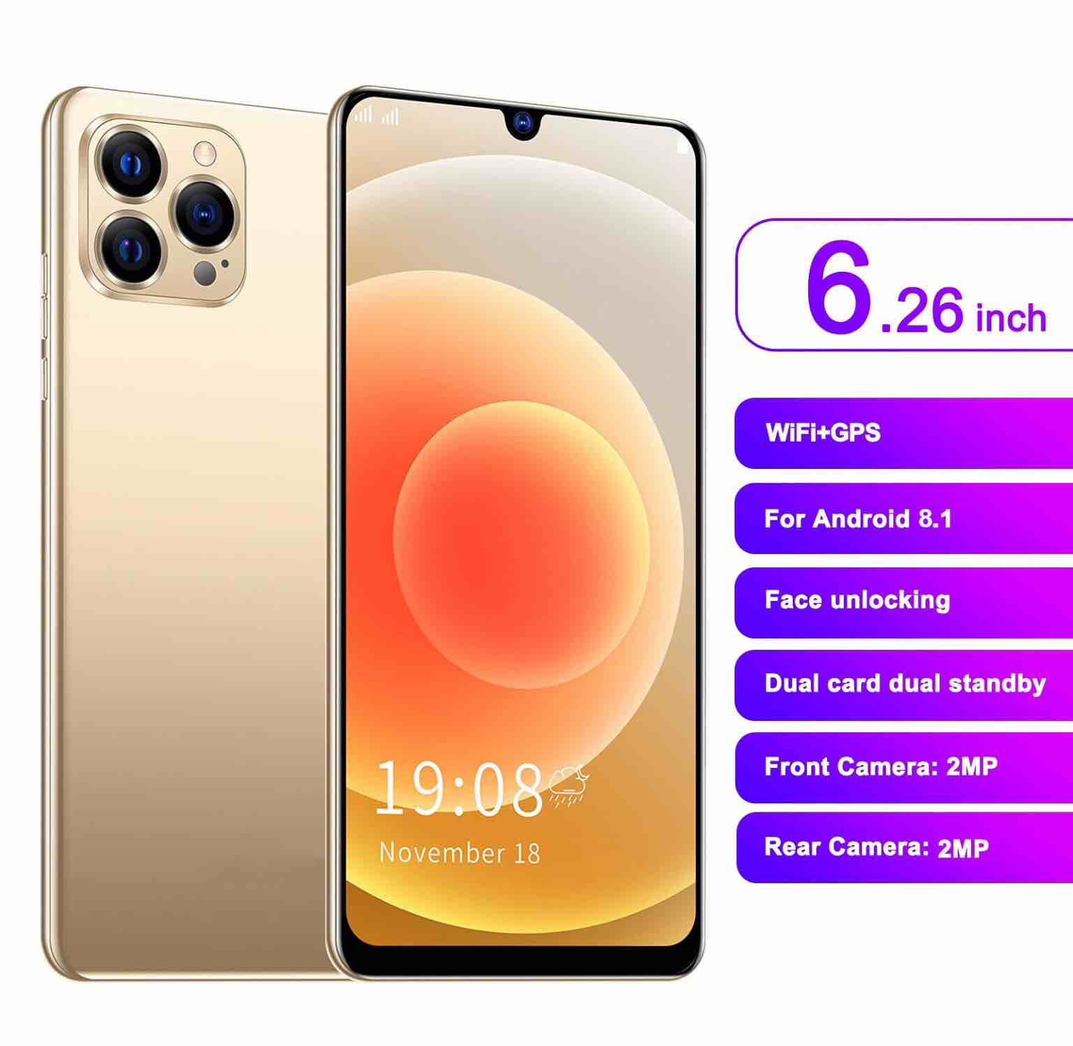 Vbestlife 3G Unlocked Smartphone, 6.26in HD Screen Cell Phone, Support Face Fingerprint Unlock Cell Phone, for Android 5.1, 1G 8G, Dual SIM, WiFi, Built in GPS, Dual Camera