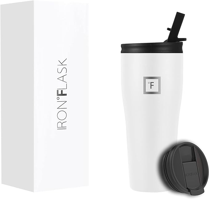 IRON °FLASK Rover Tumbler 2.0-20 Oz 2 Lids Vacuum Insulated Stainless Steel Bottle, Modern Double Walled, Drinking Cup Simple Thermo Travel Mug, Hydro Water Metal Canteen Winter White