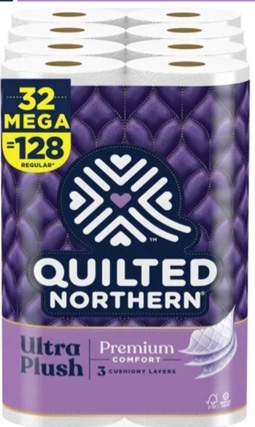 Quilted Northern Ultra Plush Toilet Paper, 32 Mega Rolls = 128 Regular Rolls