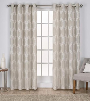 Exclusive Home Curtains EH8125-03 2-96G Montrose Ogee Geometric Textured Linen Window Curtain Panel Pair with Grommet Top, 54x96, 2 Piece
