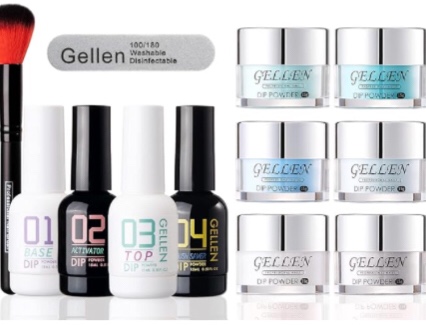 Gellen Dip Powder Nail Kit Starter, 6 Colors Mint Blue White, Acrylic Dipping Powder System Liquid Set - with Base & Top Coat/Activator/Brush Saver/ 12 Pcs, for French Nail Art Manicure DIY Salon