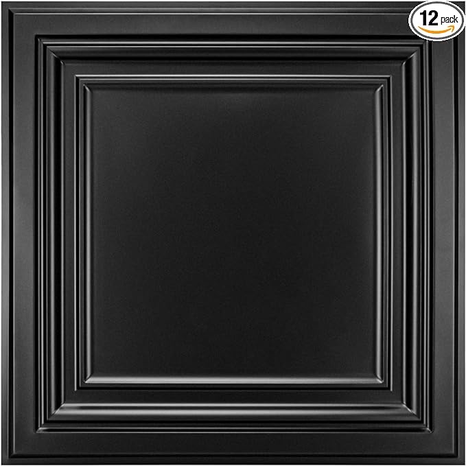 Art3d PVC Ceiling Tiles, 2'x2' Plastic Sheet in Black (12 Pack)