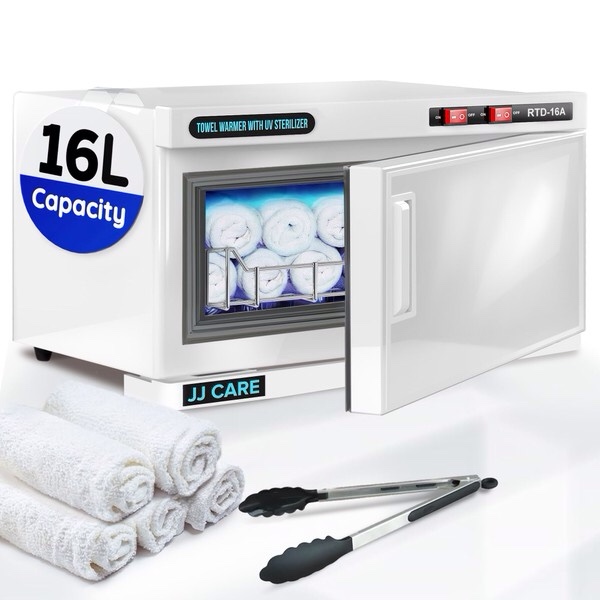 JJ CARE Towel Warmer with UV Sterilizer (16L capacity), Hot Towel Warmer UV Sanitizer for Towels with Two Stainless Steel Racks, Spa Towel Warmer, Towel Warmer Esthetician