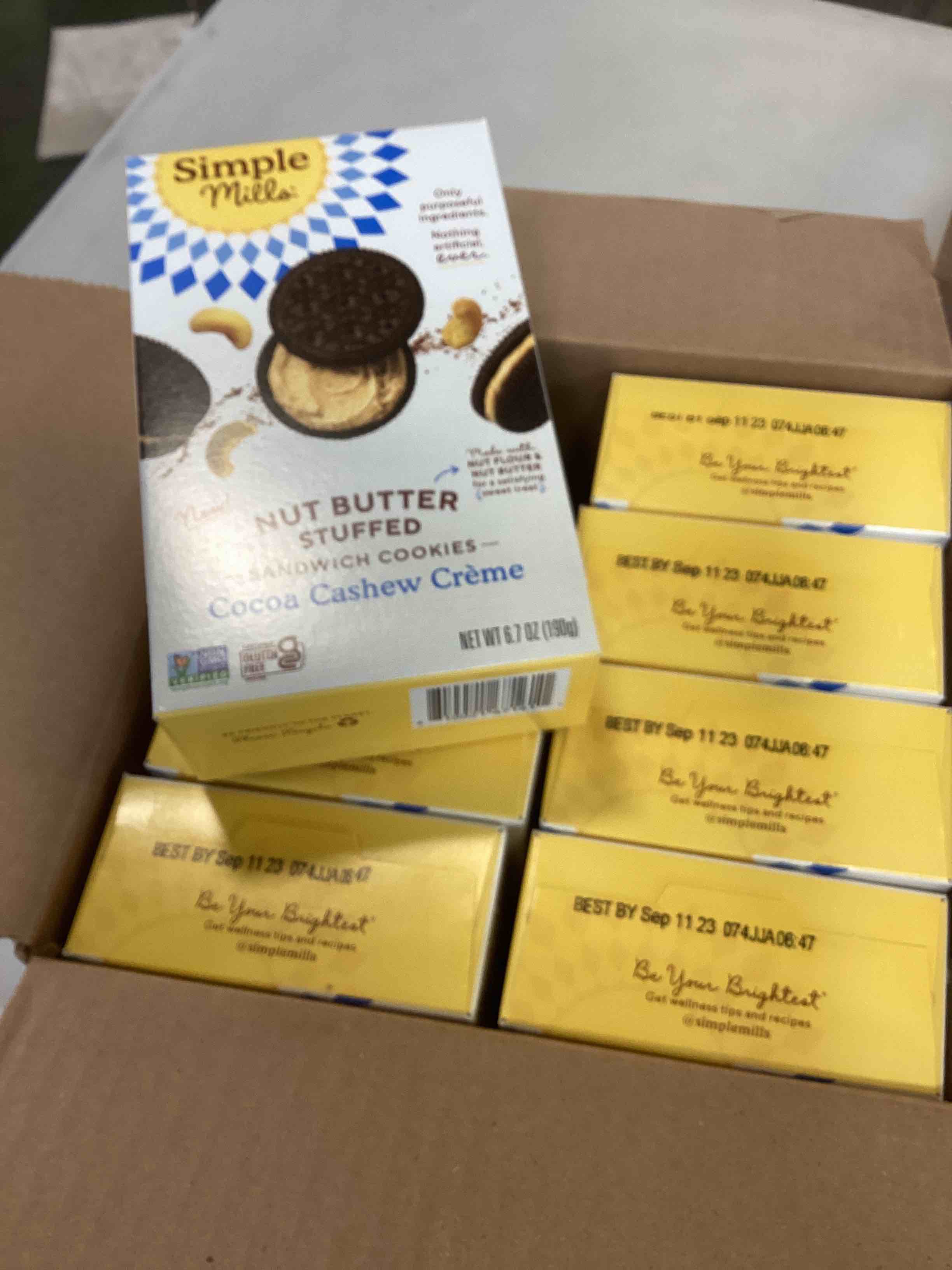 ( best by 9/11/2023) Simple Mills Cocoa Cashew Crème Sandwich Cookies - Gluten Free, Vegan, Healthy Snacks, 6.7 Ounce (Pack of 8)