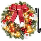 Berkley Jensen 28 Inch Decorative Pre Lit Holiday Wreath With Over The Door Hook