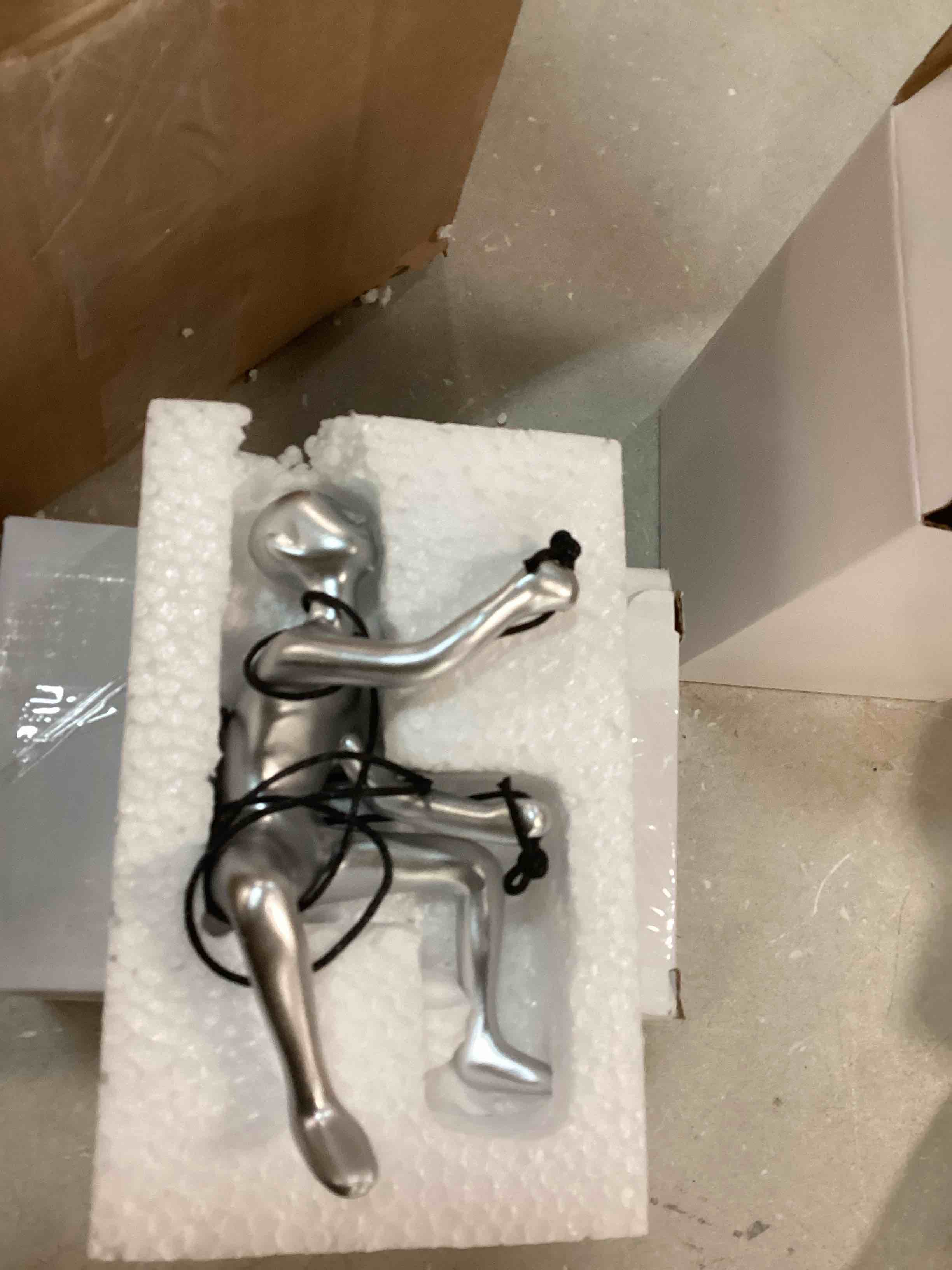 Climbing Man Wall Art for Home Decor with 30” Leather Rope | Polyresin Statues and Sculptures with Hanging Hardware Included for Modern Wall Decor and Motivational Art, Silver