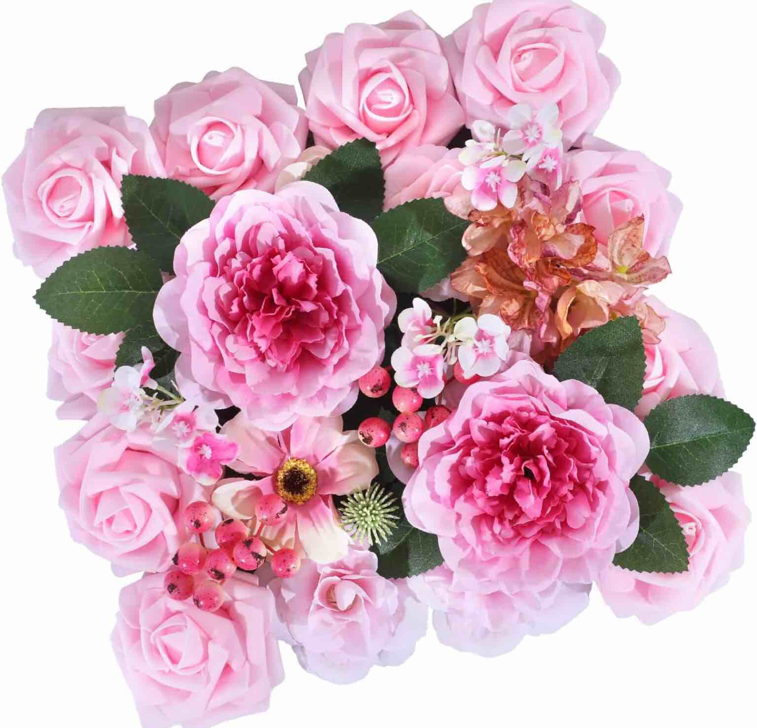 FGWZX Artificial Flowers Real Looking Foam Roses, Bridal Bouquets for Wedding Artificial Foam Roses for DIY, Wedding Bouquets Centerpieces, Arrangements Party Tables Decorations, Home Decorations Peach Pink