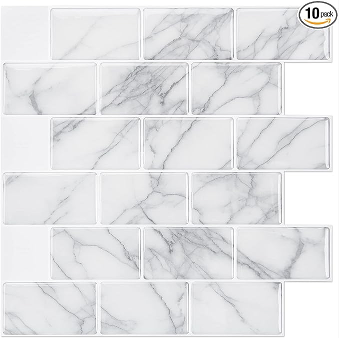 Art3d 10-Sheets Peel and Stick Backsplash Tile for Kitchen (12"x12", Grey Marble) (A17053P10) 10 Sheets Marble