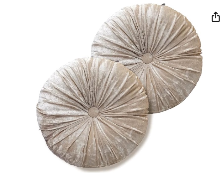 Pack 2?Round Floor Cushions Pillow, Solid Color Velvet Meditation Cushion Pumpkin Pleated Meditation Pillow for Home Sofa Bed Car Decor Floor Pillow Cushion Beige