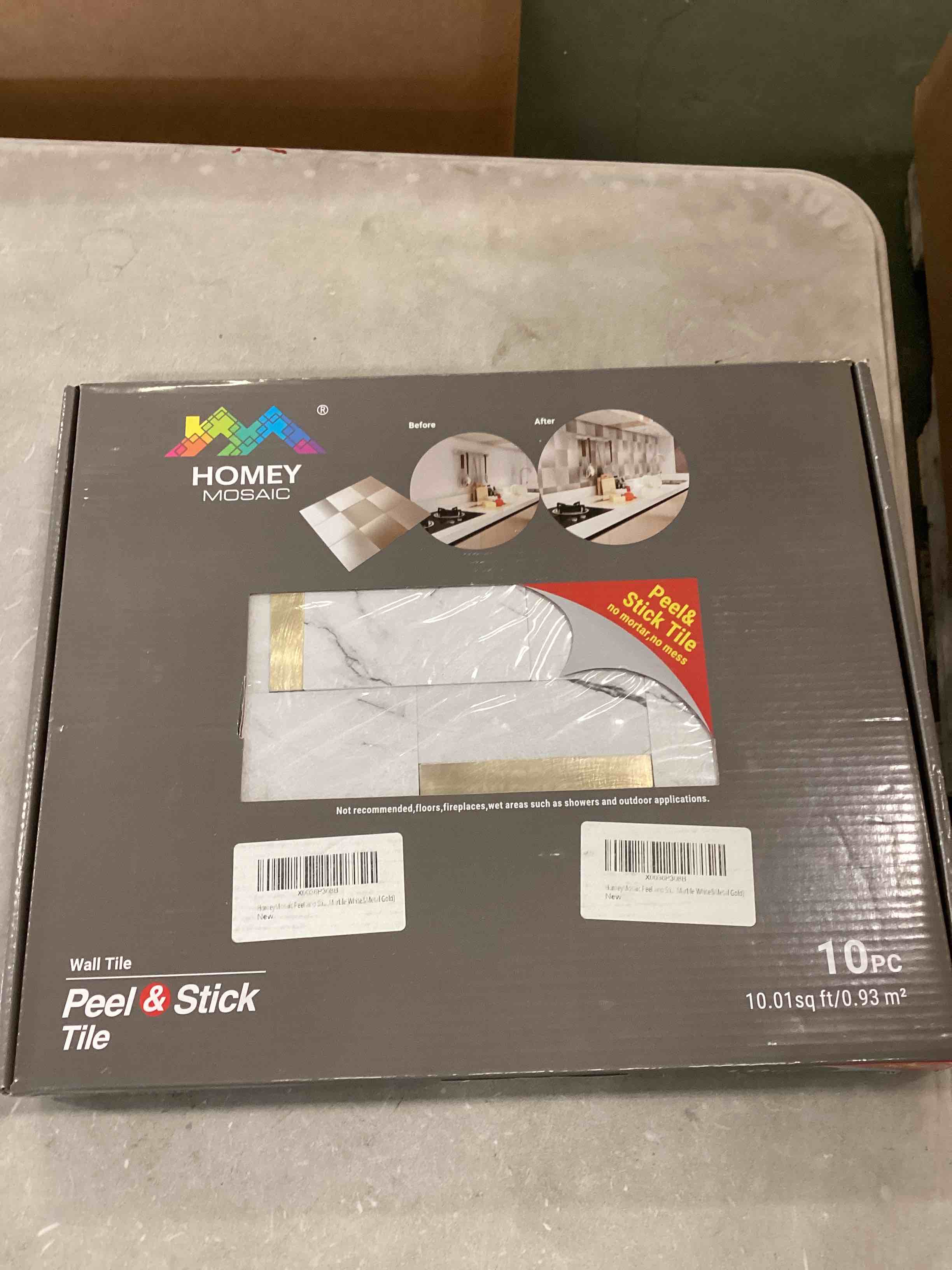 HomeyMosaic 10-Sheets Peel and Stick Backsplash for Kitchen Bathroom PVC 3D Stone Tiles for Fireplace(Cream Marble Mixed Metal Gold)