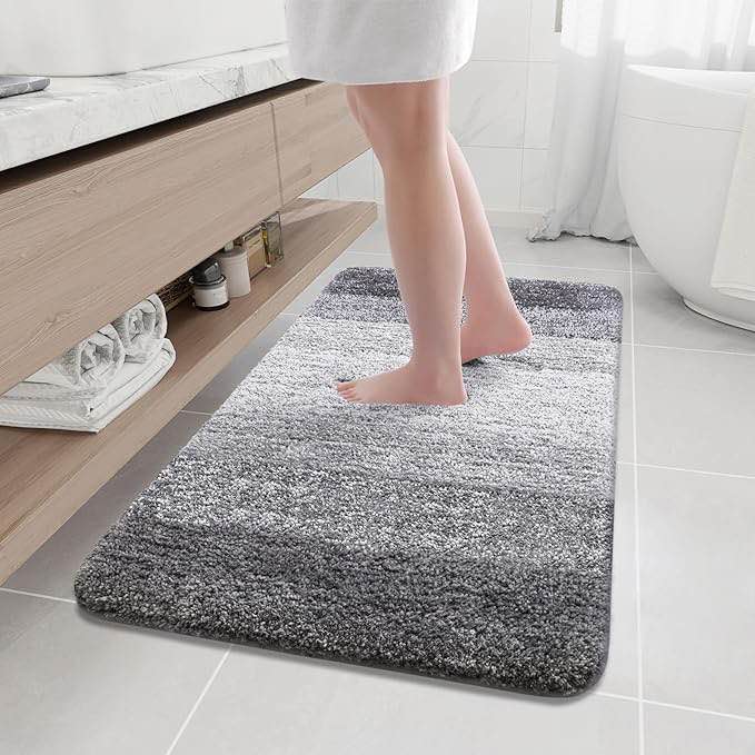 Arotive Microfiber Bathroom Rugs, Shaggy Soft and Absorbent Bath Rug, Non-Slip, Thick Plush Bathroom Mat, Machine Washable Dry Bath Mats for Bathroom, Tub and Shower, 44" x 24", Grey
