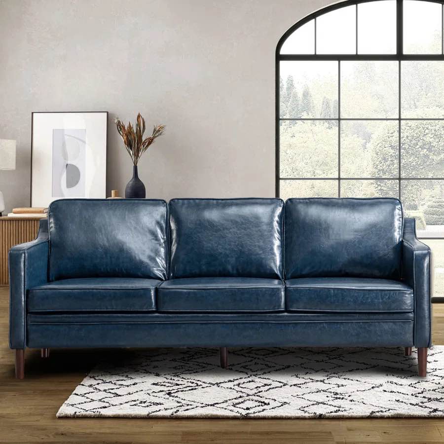 Jannae 80" Vegan Leather Upholstered Square Arm Sofa