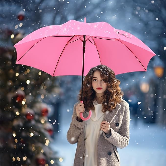 RUMBRELLA Red Umbrella Auto Open with J Hook Handle, 50IN Stick Umbrellas Windproof