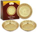 Shubhkart Solid Brass Decorative Nakshi Plate Set for Puja, Decoration & Gifting (Large 11 cm, Pack of 5, Solid Brass) Solid Brass, Pack of 5 Large