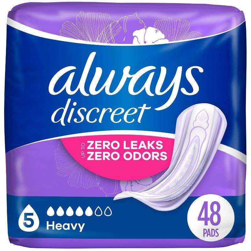Always Discreet Incontinence Pads  Heavy Absorbency  Regular Length  48 CT
