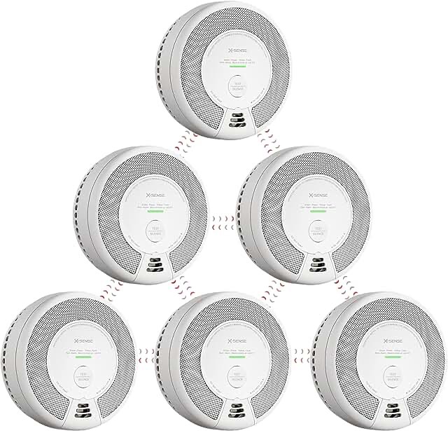 X-Sense 10 Years Battery Wireless Interconnected Combination Smoke and Carbon Monoxide Detector Alarm with Over 820 ft Transmission Range, Large Silence Button, XP01-W, 6-Pack
