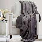 The Connecticut Home Company Throw Blanket, Soft Plush Reversible Shag and Sherpa, Queen 90x90, Warm Thick Throws for Bed, Comfy Washable Bedding Accent Blankets for Sofa Couch Chair, Gray