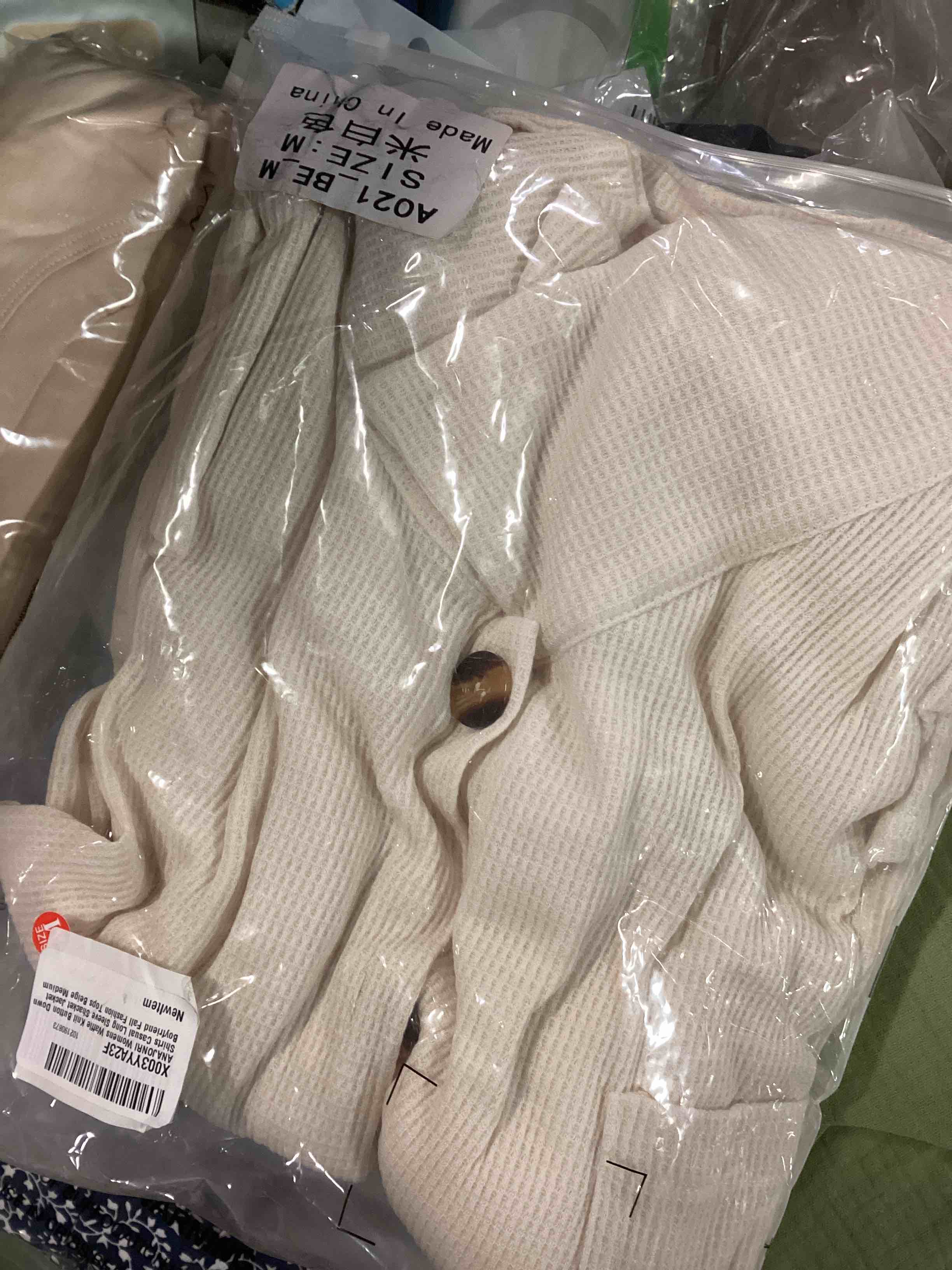 Womens Waffle Knit Tops Fall Fashion 2023 Button Down Shirt Jacket Oversized Cardigans Long Sleeve Tops Beige Medium