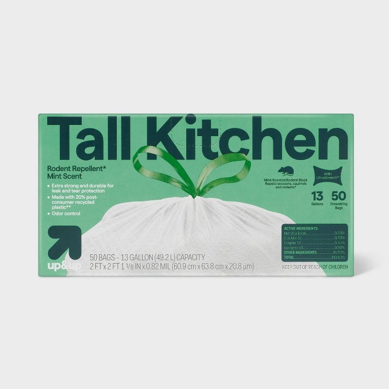 UltraStretch Tall Kitchen Drawstring Trash Bags - Mint Scent - 13 Gallon/50ct - up & up™