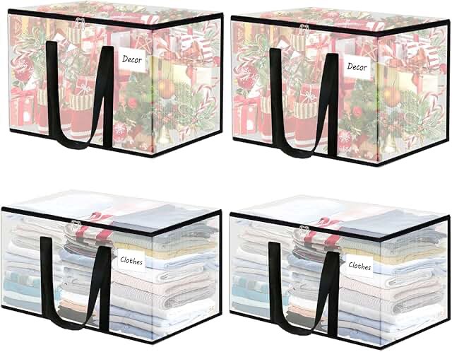 Clear Moving Bags,4 Pack Extra Large Clothing Storage Bags with Reinforced Handle, Storage Containers for Organizing Christmas Decor, Bedding, Blanket, Sheets, Pillows, Toys (Clear) 4 Pack Clear