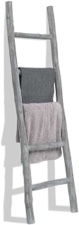 FUIN Fully Assembled 5ft Wood Blanket Ladder Living Room Decorative Wall Leaning Farmhouse Quilt Display Holder Rustic Wooden Towel Rack for Bathroom, Dark Gray