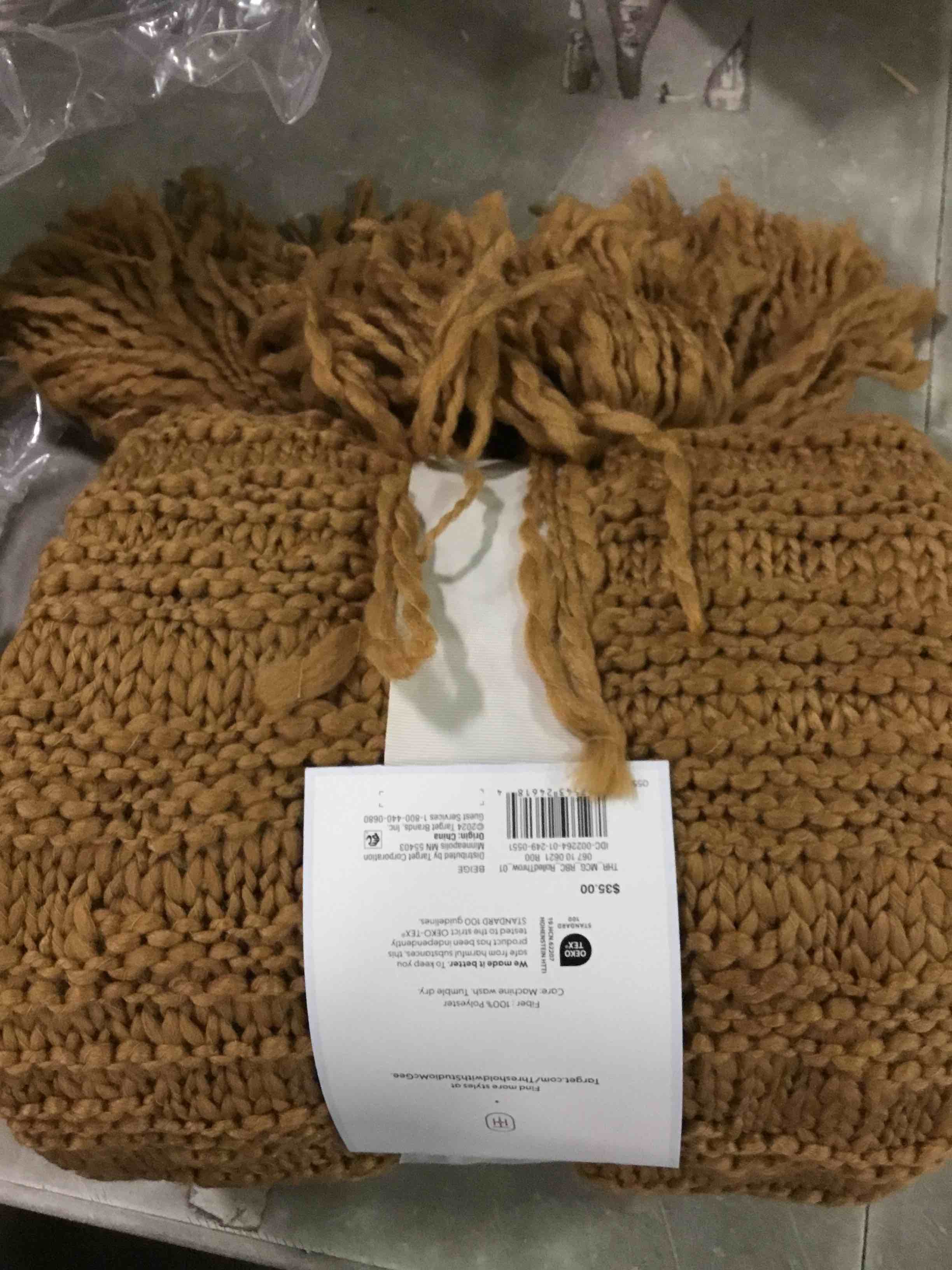 Raised Striped Chunky Knit Throw Blanket Dark Tan - Threshold™ designed with Studio McGee: Cozy, Midweight, Decorative Tassels