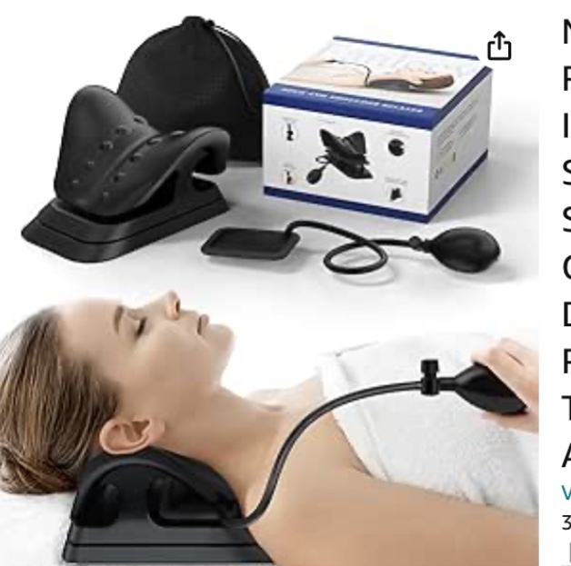 Fanlecy Neck and Shoulder Relaxer Adjustable Inflatable Neck Stretcher Neck Support Brace, Cervical Neck Traction Device Chiropractic Pillow for Pain Relief, TMJ, Cervical Spine Alignment (Black)