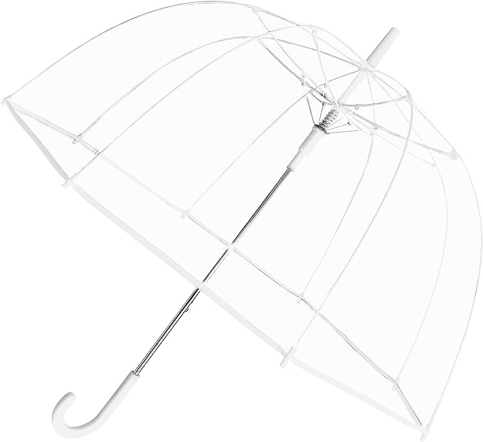 The Weather Station Rain Umbrella, Automatic Compact Clear Dome Folding Umbrella, Windproof, Waterproof, Lightweight, and Packable for Travel, Full 52 Inch Arc, White