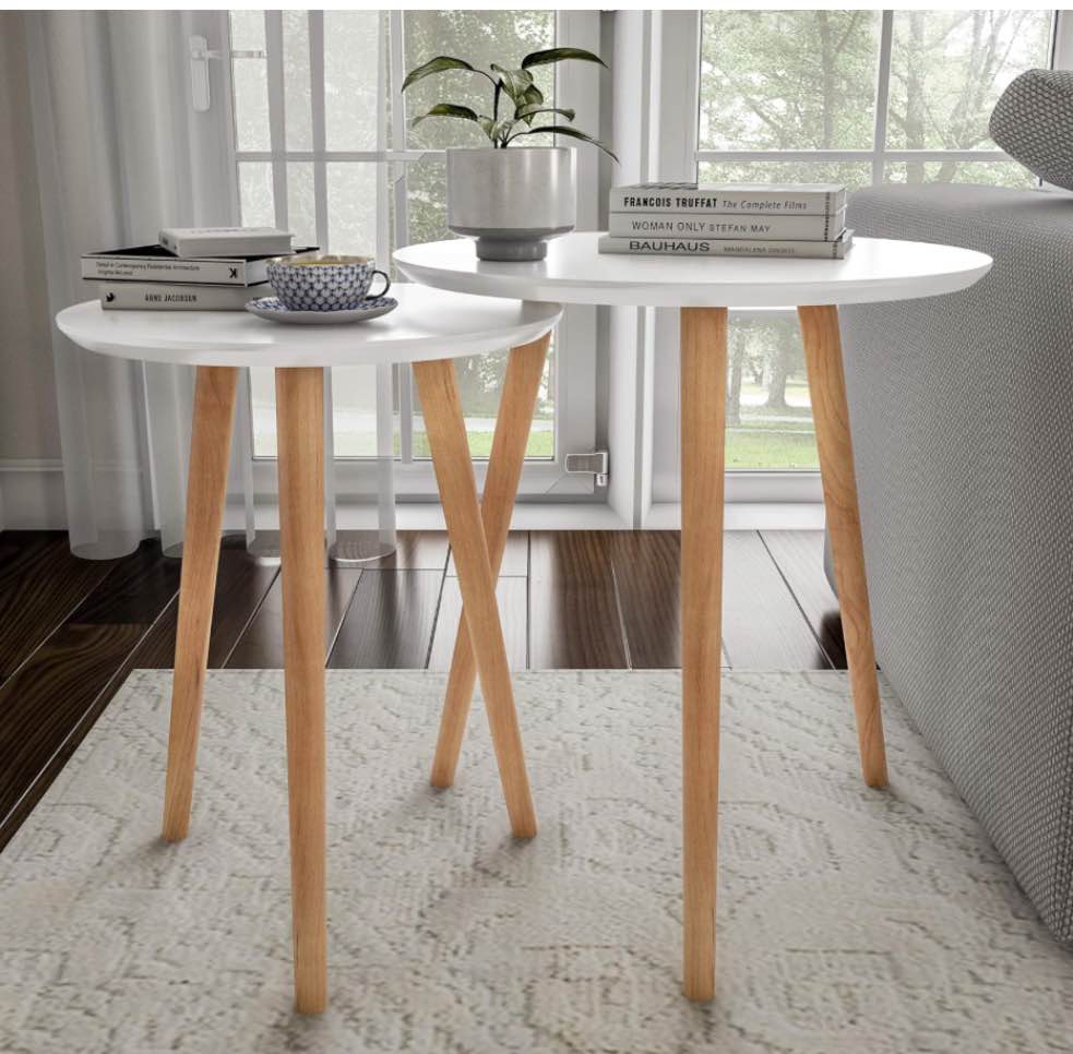 Nesting End Tables Mid-Century Modern Wood Contemporary Dcor and Home Accent Table with Circular Top by Lavish Home (White Set of 2)