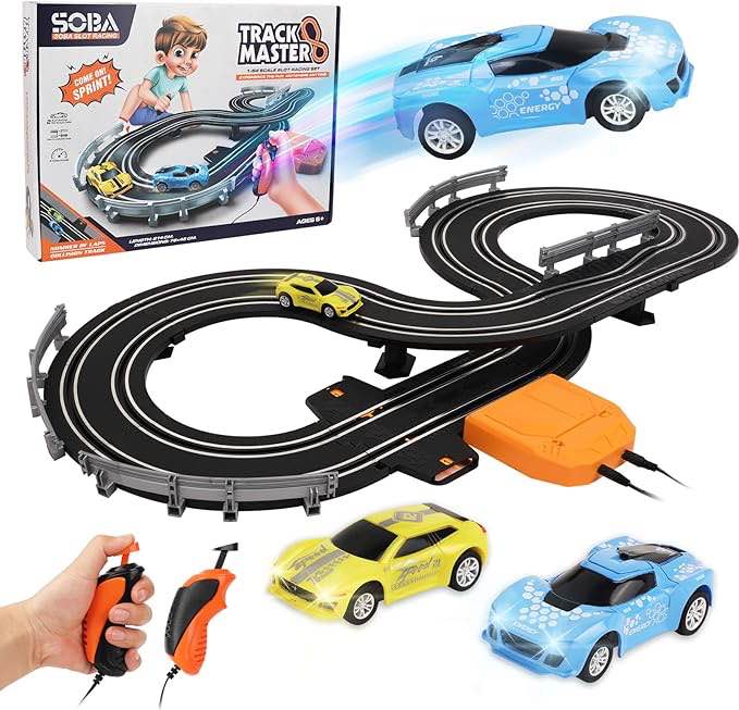 Slot Car Race Track Sets for Boys Toys, with Two Slot Cars and Two Handles to Control The Speed, Circular Overpass Race Track, Two Players Game Suitable Gift for Children Aged 3 4 5 6 7 8-12 Years Old