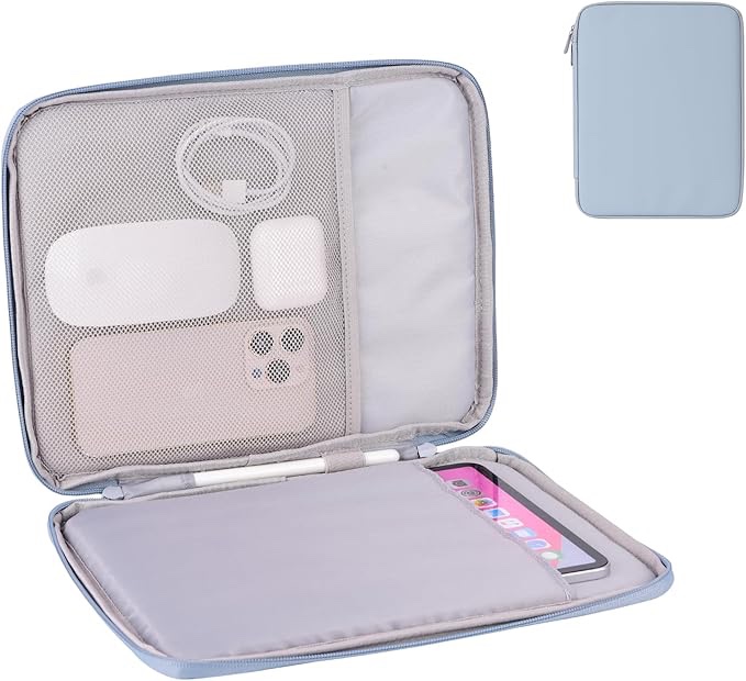 iPad Pro 12.9 Sleeve Carrying Case, Padded Protective Accessories Bag for Pad Pro 12.9 M2/M1/2018-2020, Surface Pro 9/8/X/7/6, 12.4” Galaxy Tab S8/S7+ (PU-Misty Blue12.9)
