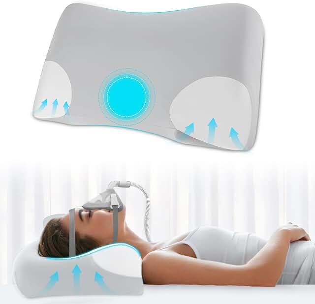 Hotodeal CPAP Pillow,Memory Foam CPAP Pillows for Side Sleepers,Cervical CPAP Pillow for Neck Support Relief Neck Pain,CPAP Pillow for Reduce Mask Pressure & Air Leakage Suit All CPAP Users(Grey) 01.grey
