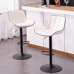 Kidol & Shellder Modern Bar Stools Set of 2 Adjustable Barstools Swivel Bar Stool Counter Height Bar Chairs Upholstered PU Leather with Back for Kitchen Island (Woven,White)