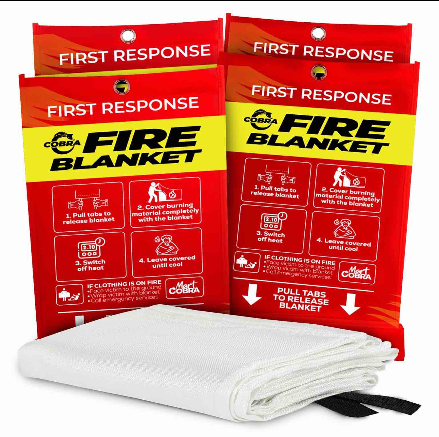 Mart Cobra Fire Blanket for Home Safety x4 Emergency Fire Blanket for Kitchen Fiberglass Fire Blankets Fireproof Blanket House Fire Safety Flame Retardant Fabric Home Safety Tarp Grease Spray