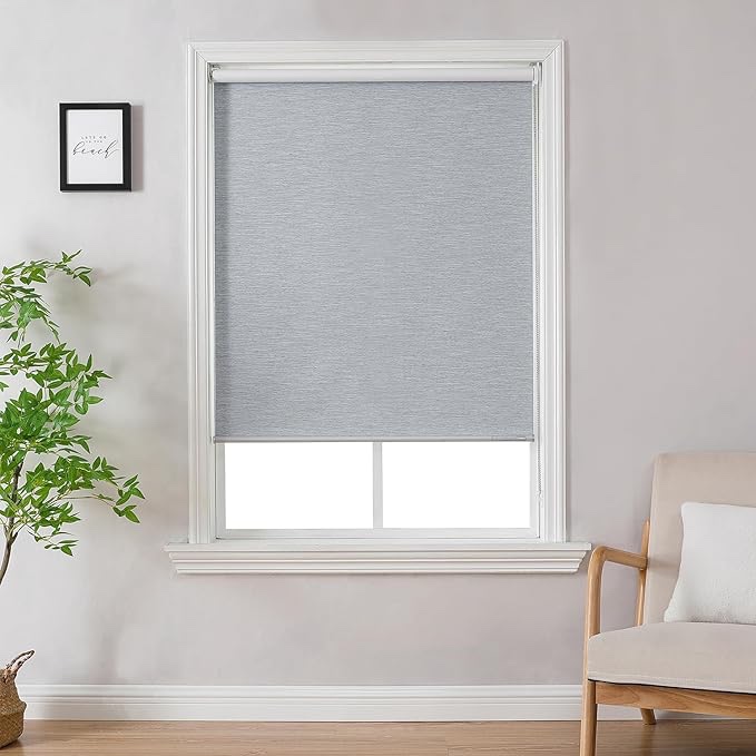 ChrisDowa 100% Blackout Roller Shade, Striped Jacquard Thermal Insulated, UV Protection Fabric. Total Blackout Window Shade for Office and Home. Easy to Install.Lightgrey,20" W x 72" H 20"W x 72"H Grey