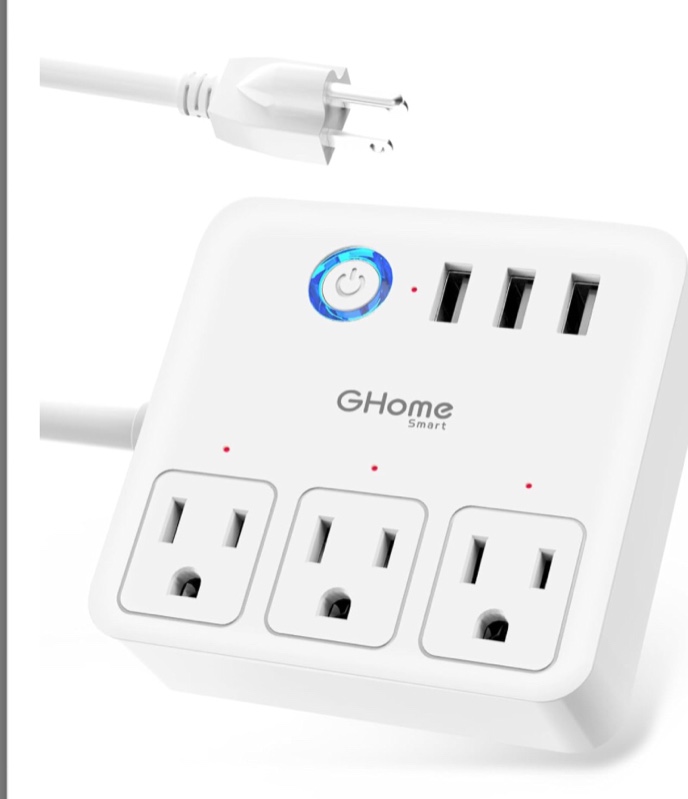 GHome Smart Power Strip, 3 USB Ports and 3 Individually Controlled Smart Outlets, WiFi Surge Protector Works with Alexa Google Home, Home Office Cruise Ship Travel Multi-Plug Extender Flat Plug, 10A