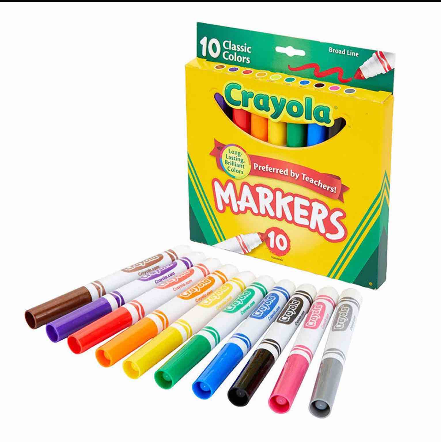 Crayola Broad Line Markers, Classic Colors 10 Each, 10 Count (Pack of 1)