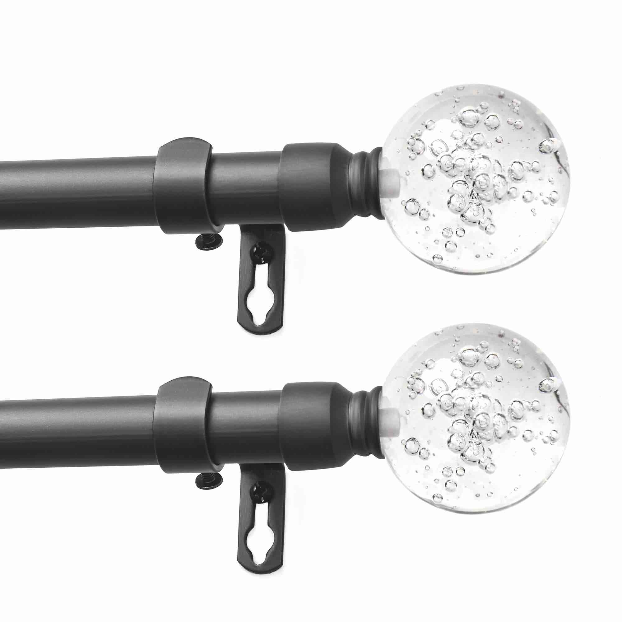 Fmfunctex (2 Pack) Window Curtain Single Rod Double Sets with Hexagonal Modern Finials, 5/8" Diameter, Adjustable Lengths from 38 to 72 Inches, Matte Black