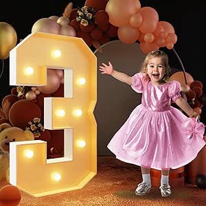 imprsv 5FT Marquee Light Up Numbers, Marquee Numbers for 30th Birthday Decorations Anniversary Party Decor, Mosaic Numbers for Balloons Numbers 3, Pre-Cut Foam Board Kit (need to assemble)